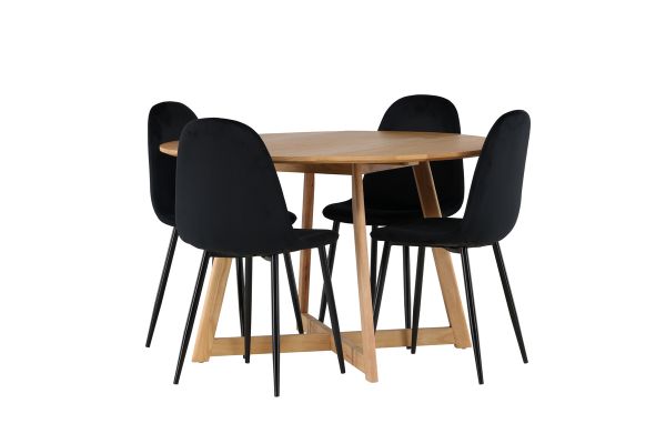 Imagine Masa de Dining Yakidon - Lemn de Caucho / MDF aspect stejar +Scaun de Dining Polar - Picioare Negre / Catifea Neagră _4