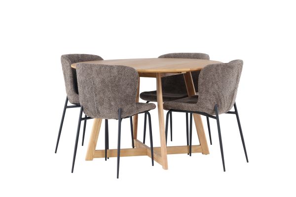 Imagine Masa de dining Yakidon - Lemn de cauciuc / MDF cu aspect de stejar + Scaun de dining Modesto - Gri / Boucle negru fumat _4