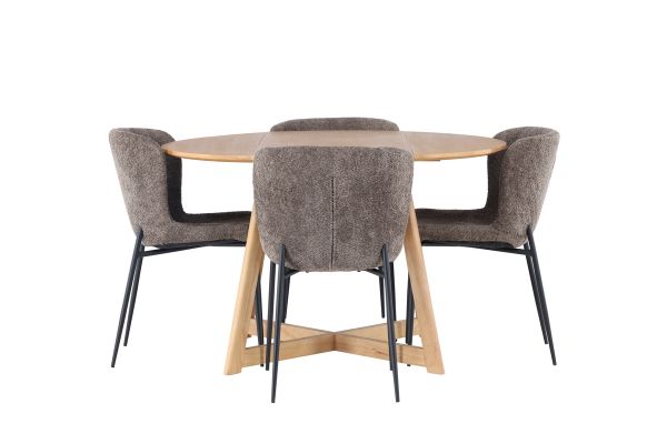 Imagine Masa de dining Yakidon - Lemn de cauciuc / MDF cu aspect de stejar + Scaun de dining Modesto - Gri / Boucle negru fumat _4