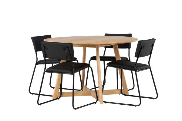 Imagine Masa de dining Yakidon - Lemn de cauciuc / MDF aspect stejar + Scaun Kenth - Negru / Piele ecologica neagra _4