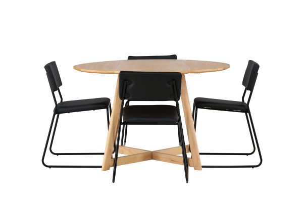 Imagine Masa de dining Yakidon - Lemn de cauciuc / MDF aspect stejar + Scaun Kenth - Negru / Piele ecologica neagra _4