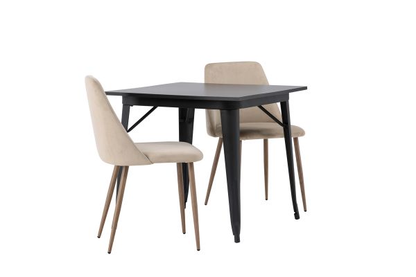 Imagine Masa de dining Tempe - Negru / MDF negru + Scaun de dining Night - Nuc inchis / Mocca / Material maro _2