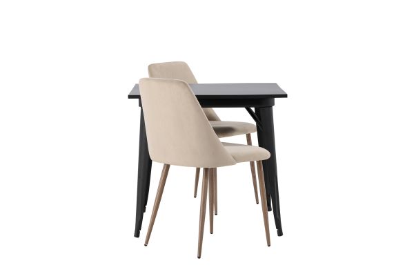 Imagine Masa de dining Tempe - Negru / MDF negru + Scaun de dining Night - Nuc inchis / Mocca / Material maro _2