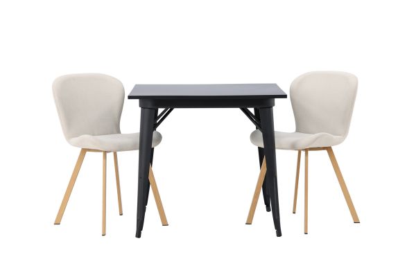 Imagine Masa de dining Tempe - Negru / MDF negru + Scaun de dining Lilja - Aspect de stejar / Material textil bej _2