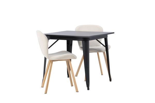 Imagine Masa de dining Tempe - Negru / MDF negru + Scaun de dining Lilja - Aspect de stejar / Material textil bej _2