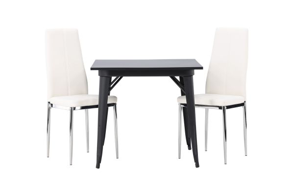 Imagine Masa de dining Tempe - Negru / MDF negru + 2 scaune de dining Pastill - Argintiu / PU alb