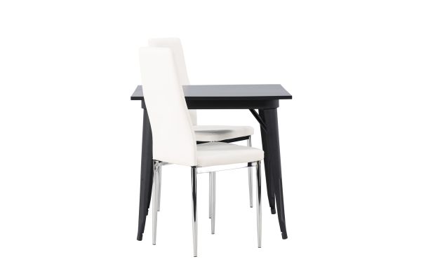 Imagine Masa de dining Tempe - Negru / MDF negru + 2 scaune de dining Pastill - Argintiu / PU alb