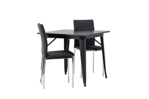 Imagine Masa Tempe pentru Dining - Negru / MDF negru + 2 scaune pentru Dining Lily - Picior cromat / PU negru