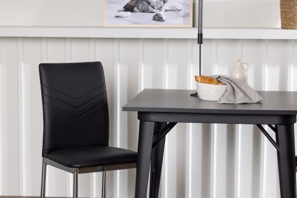 Imagine Masa Tempe pentru Dining - Negru / MDF negru + 2 scaune pentru Dining Lily - Picior cromat / PU negru