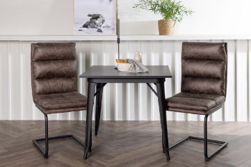 Imagine Masa de dining Tempe - Negru / MDF negru + Scaun de dining Zizo - Negru / Material textil maro - 2