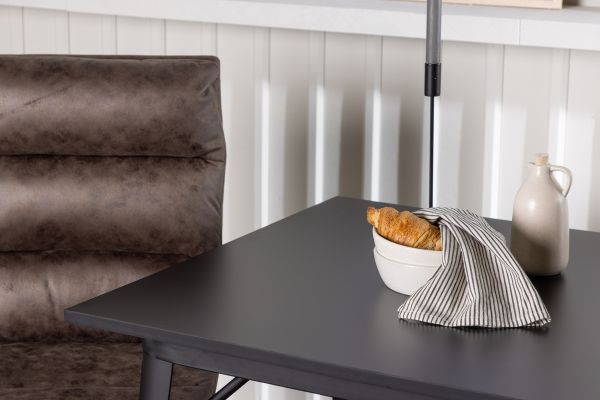 Imagine Masa de dining Tempe - Negru / MDF negru + Scaun de dining Zizo - Negru / Material textil maro - 2