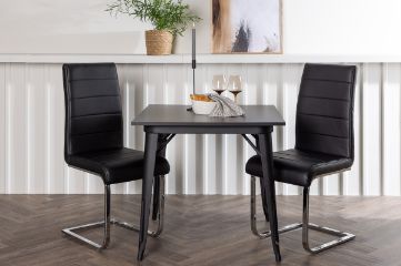 Imagine Masa de dining Tempe - MDF negru / negru + Scaun de dining Tempo - picior cromat / PU negru _2