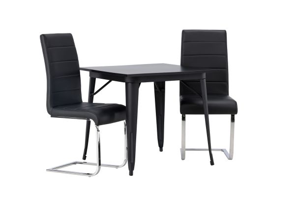 Imagine Masa de dining Tempe - MDF negru / negru + Scaun de dining Tempo - picior cromat / PU negru _2