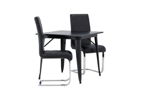 Imagine Masa de dining Tempe - MDF negru / negru + Scaun de dining Tempo - picior cromat / PU negru _2