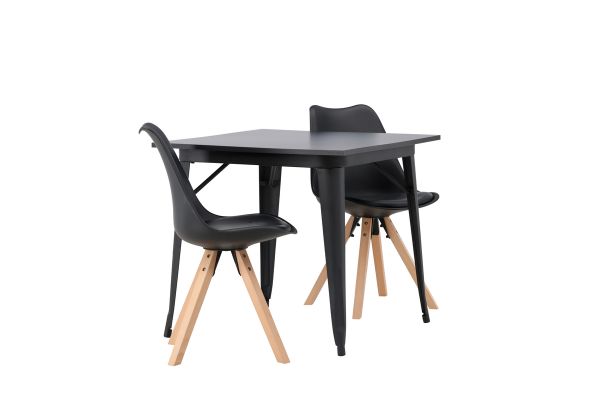 Imagine Masa de dining Tempe - Negru / MDF negru + Scaun de dining Zeno - Aspect lemn natural / PP negru _2