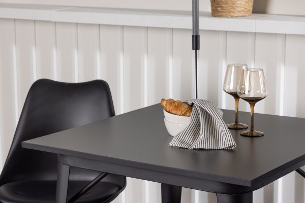 Imagine Masa de dining Tempe - Negru / MDF negru + Scaun de dining Zeno - Aspect lemn natural / PP negru _2