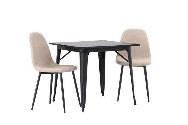 Imagine Masa de dining Tempe - Negru / MDF Negru + Scaun de dining Polar - Negru / Boucle Bej