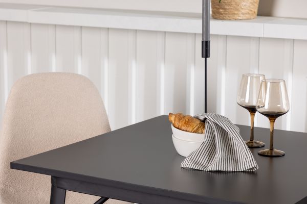 Imagine Masa de dining Tempe - Negru / MDF Negru + Scaun de dining Polar - Negru / Boucle Bej