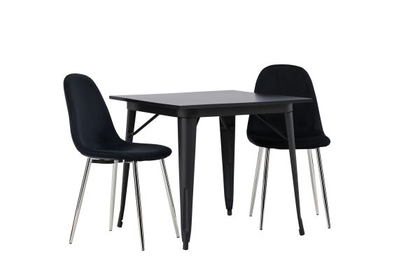 Imagine Masa de dining Tempe - Negru / MDF negru + Scaun de dining Polar - Catifea neagră / Crom _2