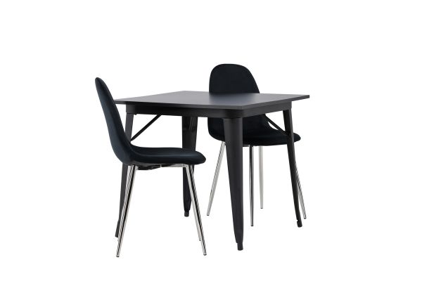 Imagine Masa de dining Tempe - Negru / MDF negru + Scaun de dining Polar - Catifea neagră / Crom _2