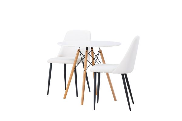 Imagine Masa de dining Danburi - Aspect lemn / MDF aspect lemn + Scaun de dining Night - Negru / Alb PU _2