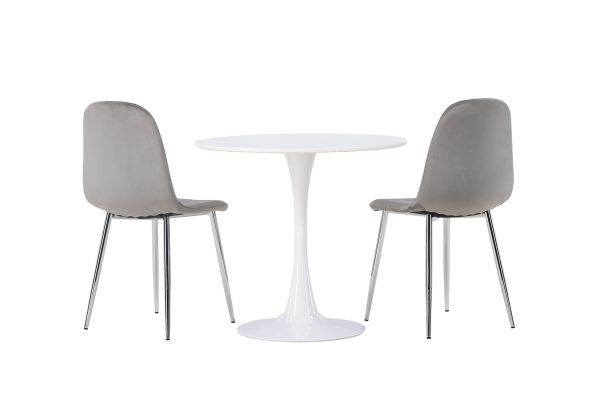 Imagine Masa de dining Hamden - MDF alb + Scaun de dining Eva - Gri deschis / Catifea gri deschis _2