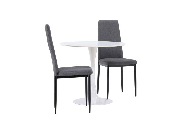 Imagine Masa de Dining Hamden - MDF alb + Scaun de Masa Petra - Negru / Material gri inchis