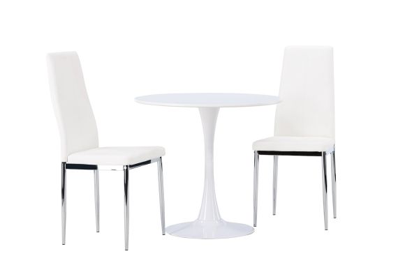 Imagine Masa de dining Hamden - MDF alb + Scaun de dining Pastill - Argintiu / PU alb _2