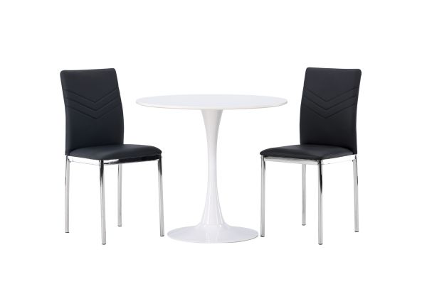 Imagine Masa de dining Hamden - MDF alb + Scaun de dining Lily - picior cromat / PU negru _2