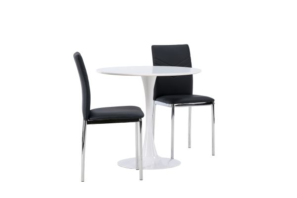 Imagine Masa de dining Hamden - MDF alb + Scaun de dining Lily - picior cromat / PU negru _2