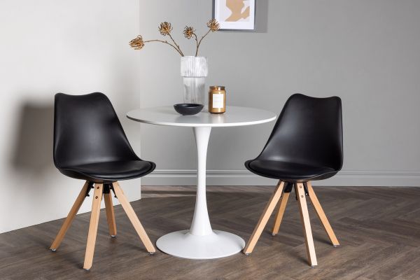 Imagine Masa de dining Hamden - MDF alb + Scaun de dining Zeno - Aspect lemn natur / PP negru _2