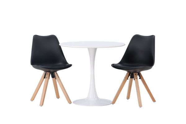 Imagine Masa de dining Hamden - MDF alb + Scaun de dining Zeno - Aspect lemn natur / PP negru _2