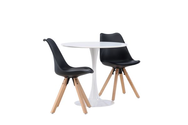 Imagine Masa de dining Hamden - MDF alb + Scaun de dining Zeno - Aspect lemn natur / PP negru _2