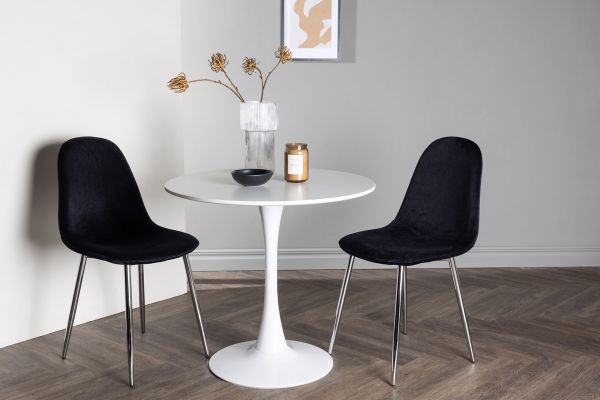 Imagine Masa de dining Hamden - MDF alb + Scaun de dining Polar - Catifea neagra / Crom _2