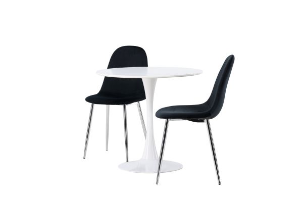 Imagine Masa de dining Hamden - MDF alb + Scaun de dining Polar - Catifea neagra / Crom _2