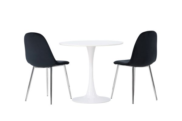 Imagine Masa de dining Hamden - MDF alb + Scaun de dining Polar - Catifea neagra / Crom _2