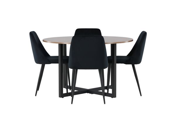 Imagine Masa de dining Durango - Negru / MDF nuc + Scaun de dining Night - Negru / Catifea neagra