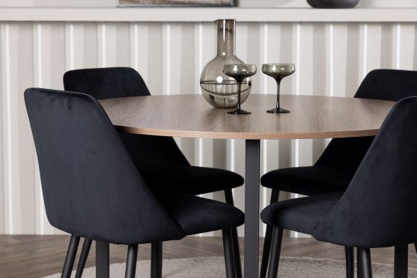 Imagine Masa de dining Durango - Negru / MDF nuc + Scaun de dining Night - Negru / Catifea neagra