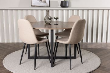 Imagine Masa de dining Durango - Negru / MDF Nuc + Scaun de Dining Polar - Negru / Bej Boucle _4