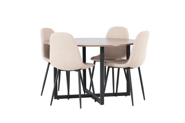 Imagine Masa de dining Durango - Negru / MDF Nuc + Scaun de Dining Polar - Negru / Bej Boucle _4