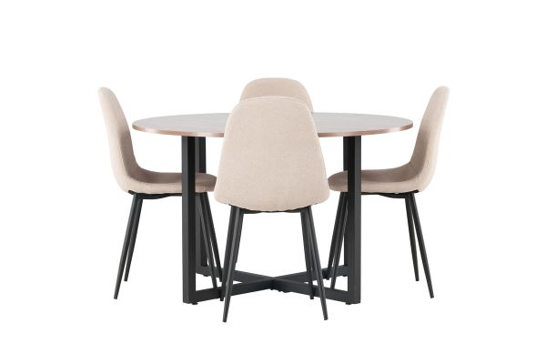 Imagine Masa de dining Durango - Negru / MDF Nuc + Scaun de Dining Polar - Negru / Bej Boucle _4