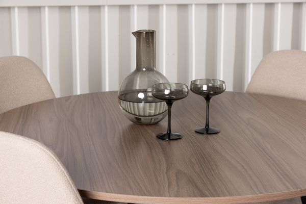 Imagine Masa de dining Durango - Negru / MDF Nuc + Scaun de Dining Polar - Negru / Bej Boucle _4