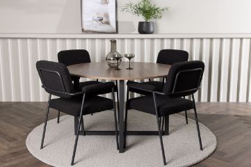 Imagine Masa de dining Durango - Negru / Furnir Nuc MDF + Scaun de dining Yesterday - Negru / Boucle Negru _4