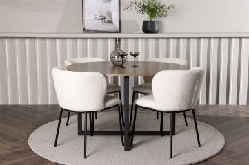 Imagine Masa de dining Durango - Negru / Nuc MDF + Scaun de dining Edina - Negru / Alb Boucle _4