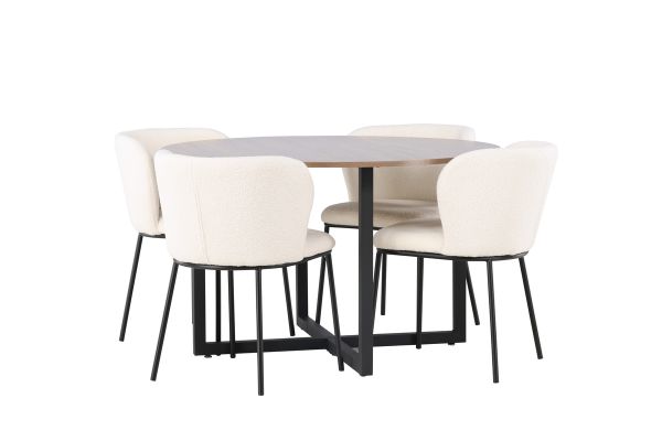 Imagine Masa de dining Durango - Negru / Nuc MDF + Scaun de dining Edina - Negru / Alb Boucle _4