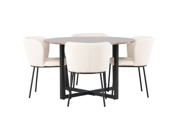 Imagine Masa de dining Durango - Negru / Nuc MDF + Scaun de dining Edina - Negru / Alb Boucle _4