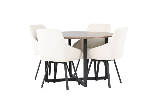 Imagine Masa de dining Durango - MDF negru / nuc + Scaun de dining Rosie - Negru / Material textil bej _4