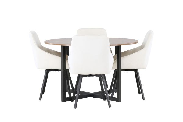 Imagine Masa de dining Durango - MDF negru / nuc + Scaun de dining Rosie - Negru / Material textil bej _4