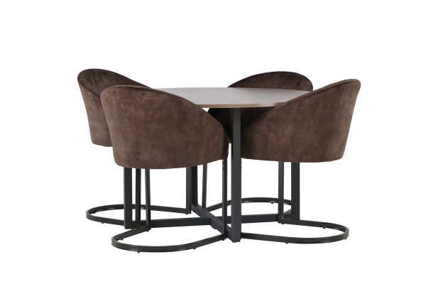 Imagine Masa de dining Durango - NEGRU / MDF nuc + Scaun de dining Evening - Maro mat / Material maro _4