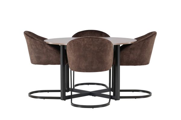 Imagine Masa de dining Durango - NEGRU / MDF nuc + Scaun de dining Evening - Maro mat / Material maro _4